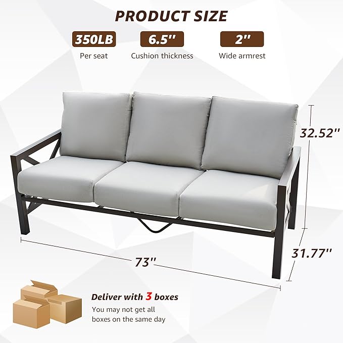 NATURAL EXPRESSIONS 4 Pieces Patio Furniture Set, Outdoor Furniture Sofa Sectional Modern Metal Patio Conversation Set with High Back Backrest & 3 Seater Loveseat and 2 Motion Rocker