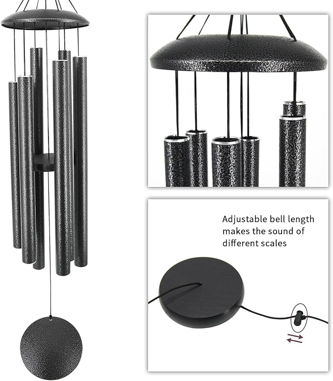 ASTARIN Wind Chimes Outdoor, 45-Inch Memorial Wind Chimes with 6 Heavy Tubes, Unique Outdoor Decor, Sympathy Gifts, Black Grey