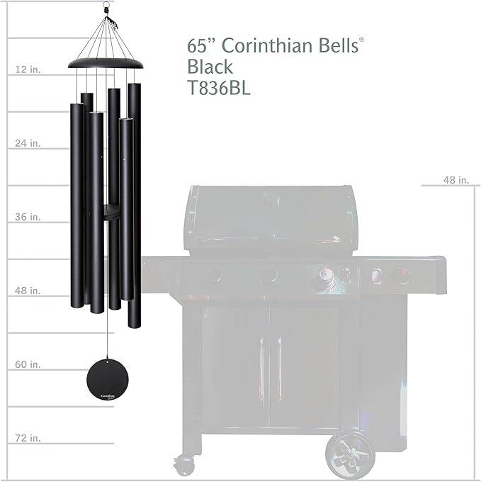 Corinthian Bells by Wind River - 65 inch Black Wind Chime for Patio, Backyard, Garden, and Outdoor Decor (Aluminum Chime) Made in The USA