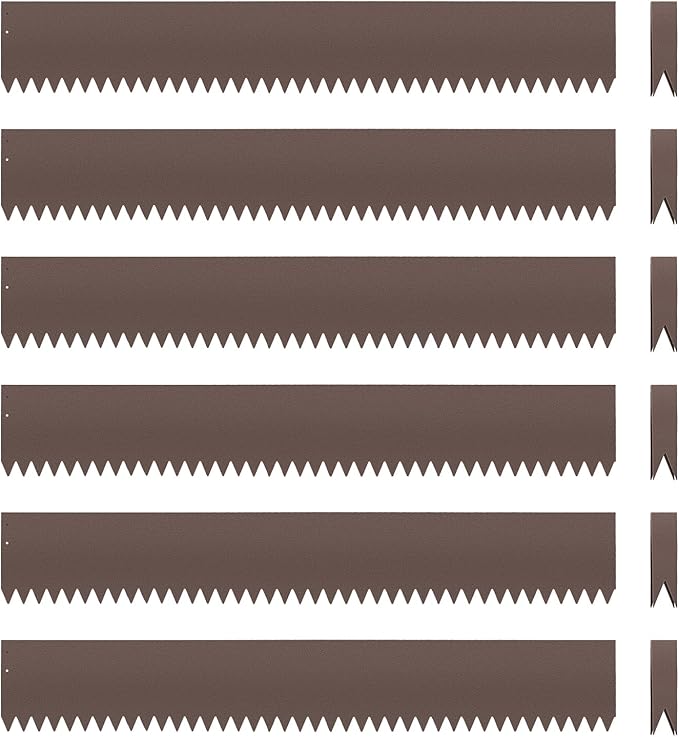 6PCS 40" L x 6" H Brown Landscape Edging - Each (20ft Total) Galvanized Steel Edge for Lawn Yard- No-Dig Hammer-in Heavy Duty Metal Edging Border with 6 Clips