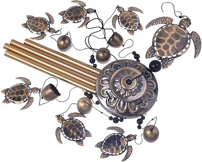 Garden Sea Turtle Wind Chimes Outdoor Decor - with 4 Tubes 6 Bells 7 Turtles Mobile Romantic Wind Catcher, Tortoise Wind Chime for Home, Xmas Mom Gifts, Festival, Balcony, Tree, Garden Decoration