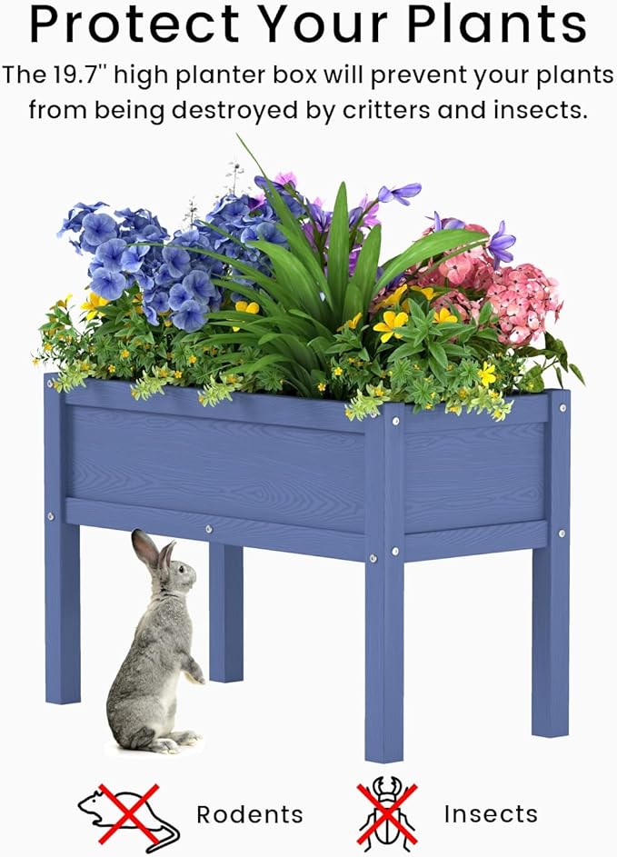 Small HDPE Raised Garden Bed, Elevated Planter Box with Legs, Outdoor All-Weather Planter Raised Beds for Seeds, Herb, Flower, Vegetable (Navy Blue)