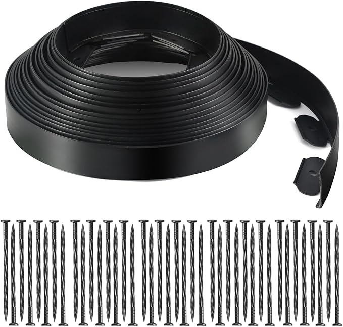 LINSHRY 100 FT Landscape Edging, 2 in.Tall No Dig Garden Edging Border with 120 Spikes, Flexible Plastic Lawn Edging for Landscaping Flower Bed, Grass, Yard