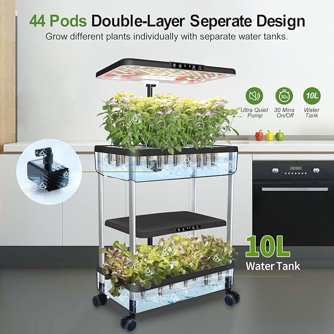 Hydroponics Growing System Indoor Garden - DRYADES 44 Pods Herbs Garden Kit Indoor with LED Grow Light Grow Anything Plants Germination Kit (No Seeds) Harvest Vegetable Lettuce for Home Kitchen