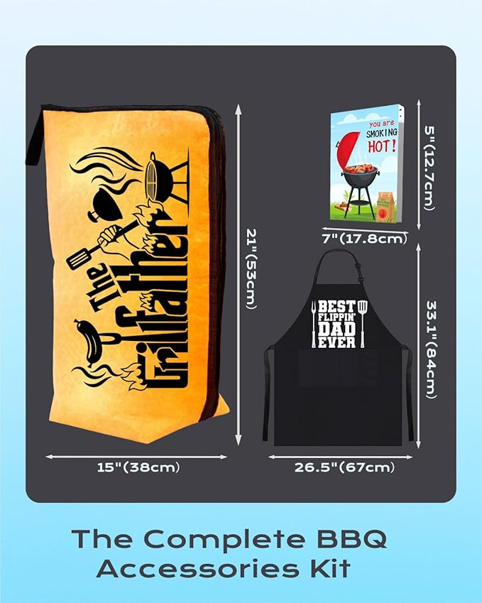 Dad Grilling Accessories Gifts Apron & BBQ Blanket for Resting Meat, Unique Christmas, Fathers Day & Birthday Outdoor Barbecue Smoker BBQ Bag Gifts for Men Who Want Nothing