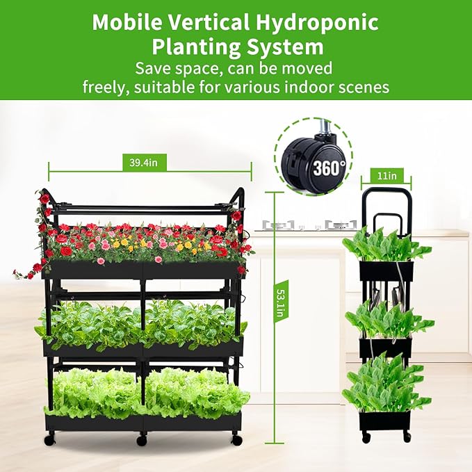Indoor Garden Hydroponics Growing System Kit, Dual Implant Configuration for Vegetable Fruit Herb Seedling Cultivation and Large-Scale Planting,Double Water Pump，LED Grow Light