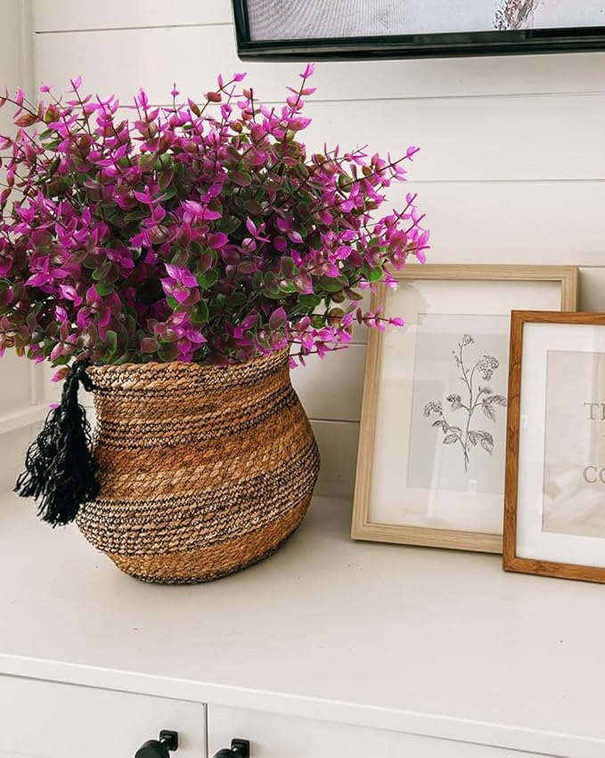 RECUTMS Artificial Flowers, Fake Outdoor UV Resistant Plants Faux Plastic Greenery Shrubs Indoor Outside Hanging Planter Home Kitchen Office Wedding, Garden Decor(Fuchsia Eucalyptus)