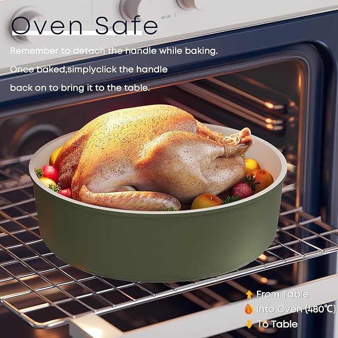 Caannasweis Detachable Nonstick Cookware Set - Stackable Induction Pots and Pans With Removable Handles, Dishwasher Safe - For RV Camping, Oven and Stovetop Use, 5 Pieces (Green)