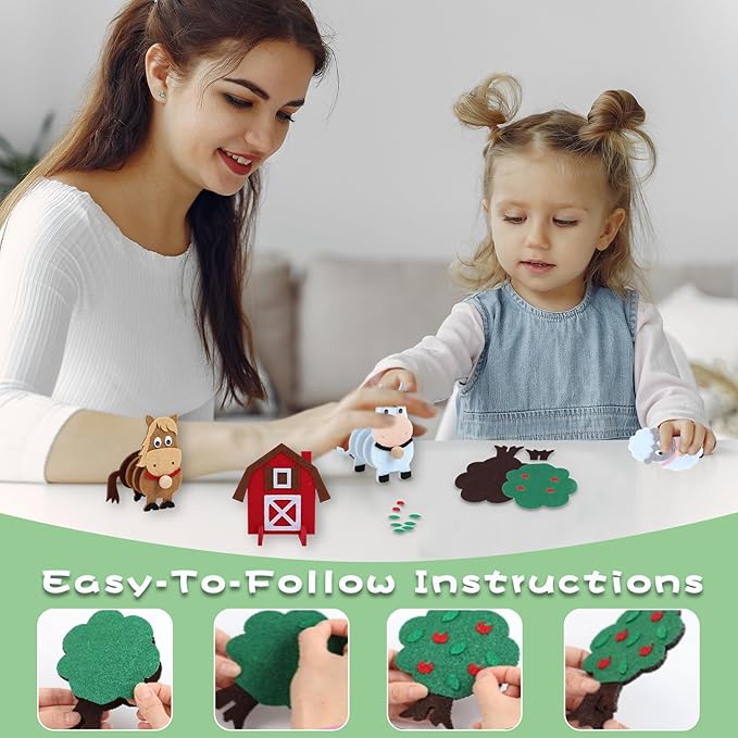 Coola Farm Animals Craft Kit Set for Preschool Kids - Red Barn & Animal Tree Educational Kit for Ages 3-6, Easy DIY Farm Playset Activity for Boys & Girls, Pack of 7
