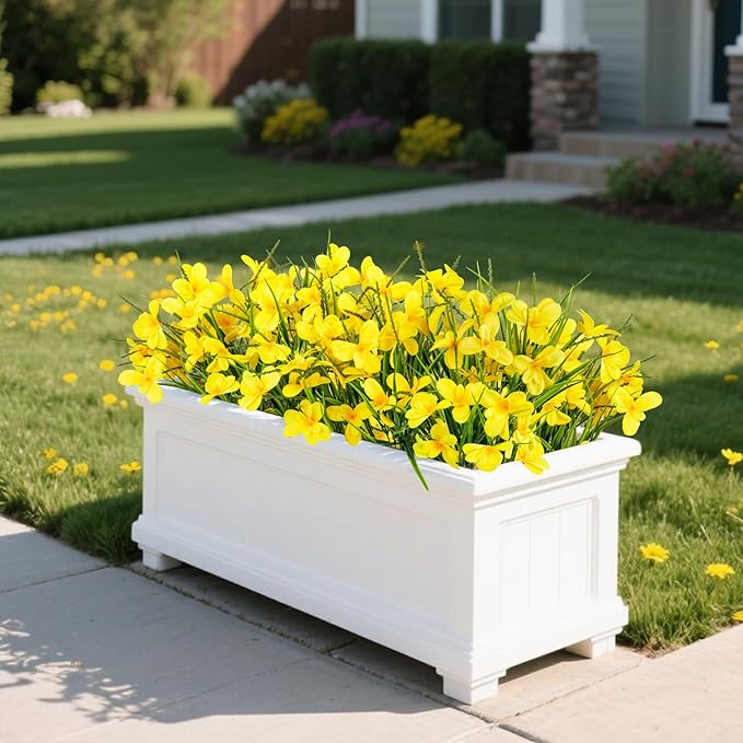 Ouddy Decor 12 Bundles Artificial Flowers for Outdoors Decoration, Fake Freesia Silk Flowers UV Resistant Artificial Plants for Summer Indoor Outside Garden Wedding Farmhouse Porch Home Decor, Yellow