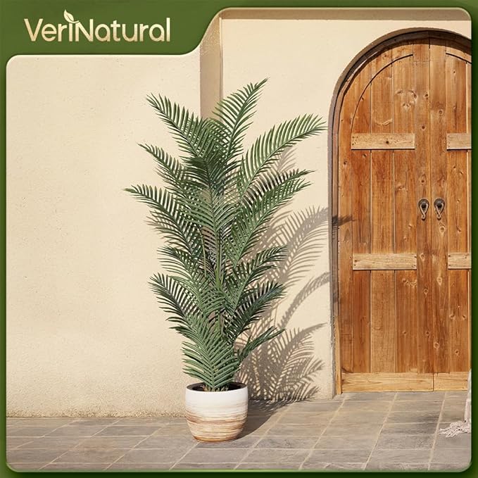 Artificial Palm Tree, 6FT Tall Fake Palm Trees with UV Resistant Leaves, Potted Faux Areca Palm Plant for Indoor Outdoor, Large Floor Plants for Home Living Room Porch Decor, 2Pcs - VN125