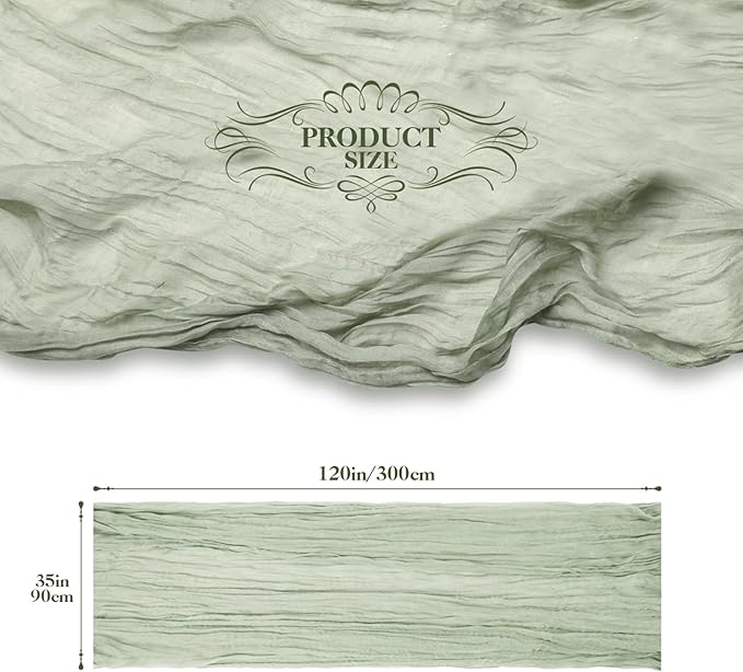 Le courant 10Ft Cheesecloth Table Runner, Rustic Boho Gauze Cheese Cloth Runner Table Runner for Weddings Bridal Baby Shower Birthday Holiday Parties Home Decor, Sage Green