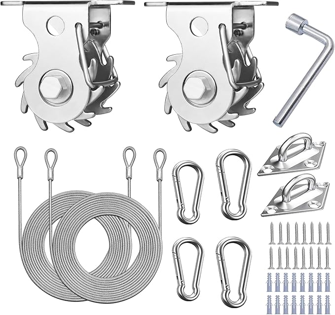Shade Sail Hardware Kit with Ratchet Winch Wire Tensioner for Rectangle/Triangle Shade Sail Installation, 304 Grade Stainless for Garden, Outdoors (Winch + Hardware Kit + Cables)