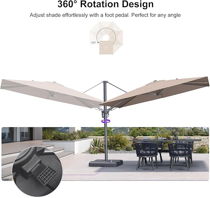 PURPLE LEAF 10' X 6.5' Swivel Outdoor Patio Aluminum Umbrella with Base Left-right Tilting Cantilever Offset Umbrella with UV Resistant Heavy Duty Fabric for Deck Pool Patio Backyard, Sand Dune
