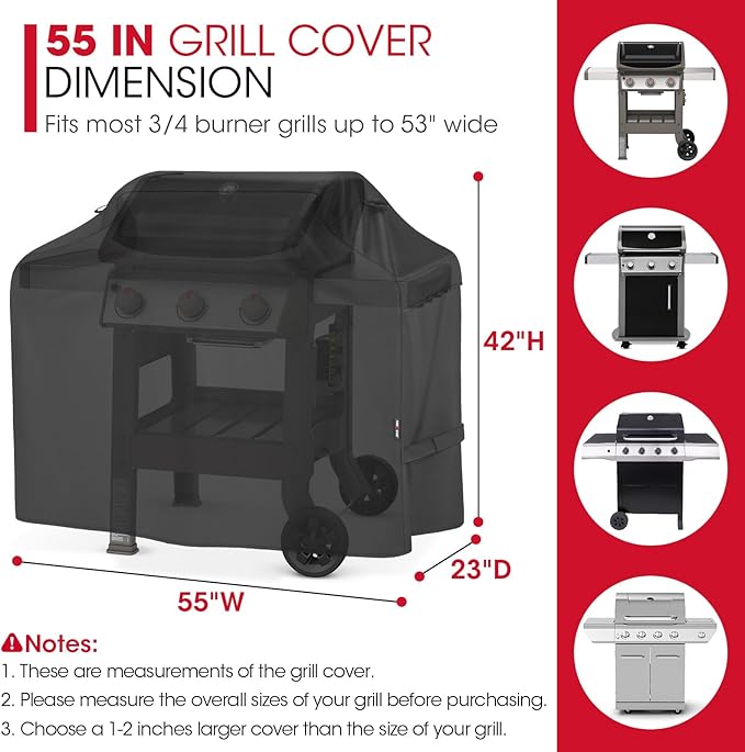 Unicook Grill Cover 55 Inch for Outdoor Grill, Heavy Duty Waterproof BBQ Cover with Side Handles and Air Vents, Weather Resistant, Compatible with Weber Charbroil Nexgrill Kenmore Gas BBQs, Black