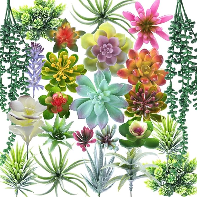 24 Pack Artificial Succulents Unpotted Succulents Plants Artificial Fake Succulents Hanging String of Pearls Small Aloe Cactus Plants for Indoor and Outdoor Home Office Garden Decoration
