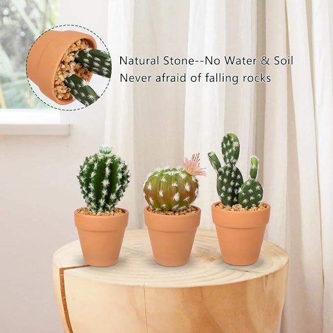 Mini Artificial Cactus Plants in Terracotta Pots 4 Pcs Potted Faux Succulents in Pots Fake Potted Plants Cactus Decor Small Artificial Plants for Home Decor Indoor Office Desk Tabletop Shelf