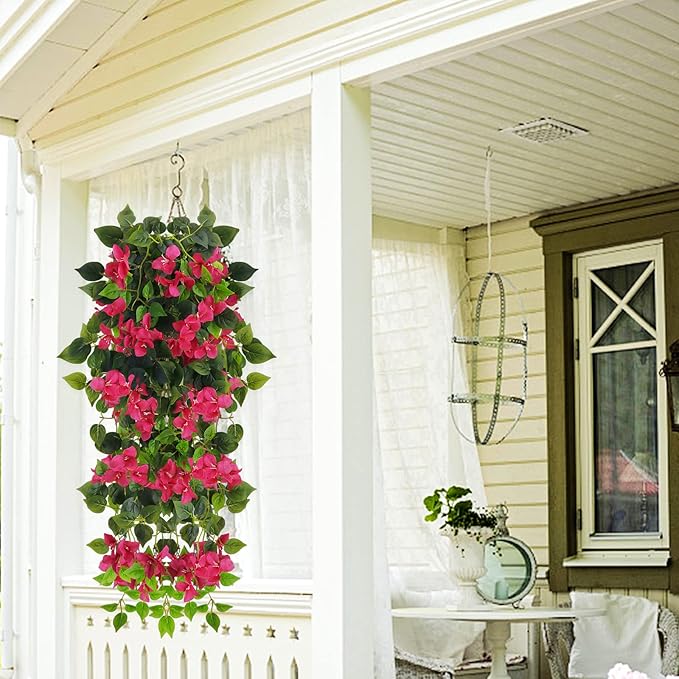 Fake Hanging Flowers Plants Bougainvillea Artificial,UV Resistant Faux Silk Flower Fabric Vine for Indoor Outdoor Garden Porch Eave Fence Wedding Wall Spring Summer Decor