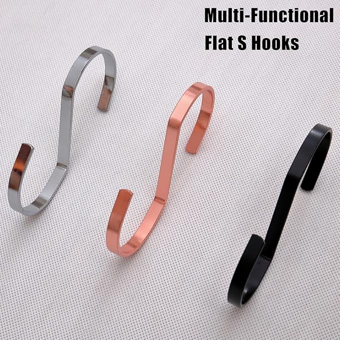 16-Pack 4 Inch Flat S Shape Hooks Heavy-Duty Chrome Finish Hanging S Hooks for Kitchenware, Pots, Utensils, Plants, Towels, Gardening Tools, Clothes (Rose Gold)