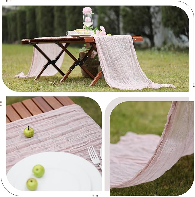 Le courant 3 Pieces 10Ft Cheesecloth for Straining, Table Runner Cloth Runner Boho Gauze Table Runner for Wedding Bridal Shower First Communion Centerpiece Engagement Spring Decor, Dusty Pink