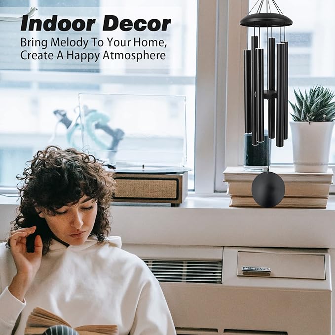 ASTARIN Outdoor Memorial Wind Chimes, 36 in with 6 Heavy Tubes, Deep Tone for Garden Hanging Decor, Sympathy Gifts. Black