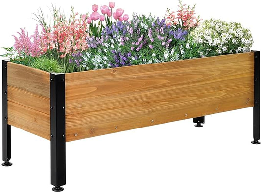 Wood Rectangular Garden Planter Box Raised Bed Outdoor,Planters for Outdoor Plants 37x13x15in Elevated Herbs Vegetables Flowers Great Patio Deck Balcony (37x13x15in Brown)