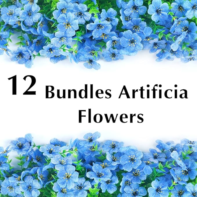 Artificial Flowers for Outdoors, 12 Bundles Outdoor Faux Plants,Uv Resistant Artificial Fake Flowers Plants, Realistic Spring Decor for Porch, Patio, Yard (Blue)