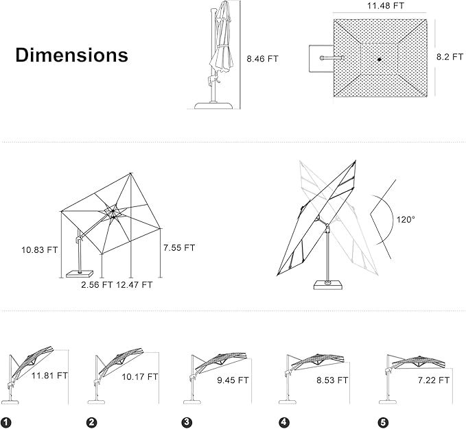 PURPLE LEAF 11' X 8' Swivel Outdoor Patio Aluminum Umbrella with Base Left-right Tilting Cantilever Offset Umbrella with UV Resistant Heavy Duty Fabric for Deck Pool Patio Backyard, Ash Mocha