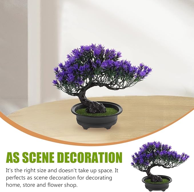 Hemoton House Plants Artificial Artificial Pine Tree Christmas Party Decoration Bonsai Home Décor Fake Plants for Wall Farmhouse Room Décor 12.59x9.44 Perple Pots Indoor
