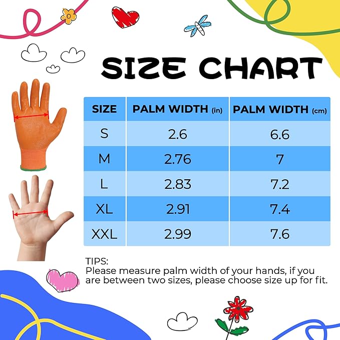 HANDLANDY 3 Pairs Kids Gardening Gloves Latex Free, Nitrile Coated Children Toddler Garden Yard Outdoor Playing Gloves for Little Girls Boys (Size M)