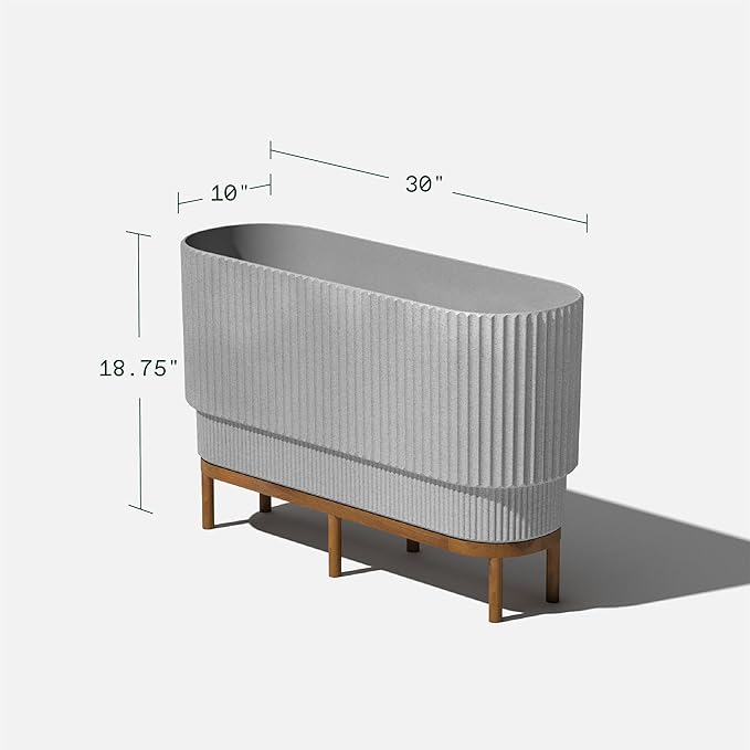 Veradek Demi Series Raised Long Planter for Indoor/Outdoor Use | Made from Plastic & Stone w/Wooden Stand | Modern Patio Décor for Flowers/Shrubs