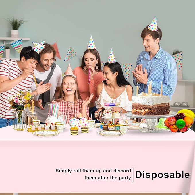 6 Pack Rectangular Disposable Light Pink Tablecloth, Light Pink Plastic Table Cloths for Parties Disposable, 54x108 in Waterproof Tablecloth for Birthday Party Baby Shower Picnic Valentines