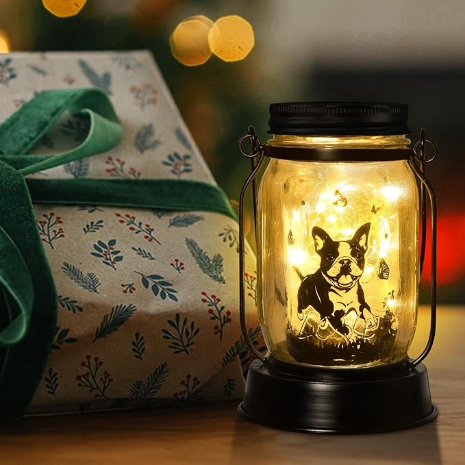 Boston Terrier Gifts for Women/Men Boston Terrier Solar Lanterns Mom Birthday Dog Lovers Lantern Pet loss Dog Memorial Lights Solar Garden Decoration for Yard, Patio,Backyard,Porch Torches Light