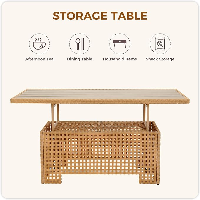 Grand patio 9-Piece Wicker Patio Furniture Set with Lift Top Coffee Storage Table, Outdoor Conversation Set Sectional Sofa with Water Resistant Thick Cushions, Cream