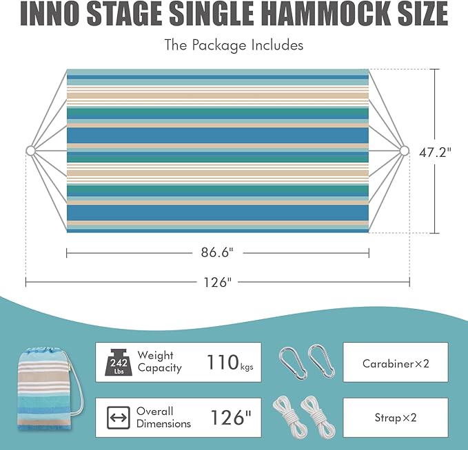 Brazilian Hammock with Tree Straps - Canvas Hammocks Portable Hammock with Carry Bag for Backyard, Porch, Outdoor and Indoor Use Blue & Green