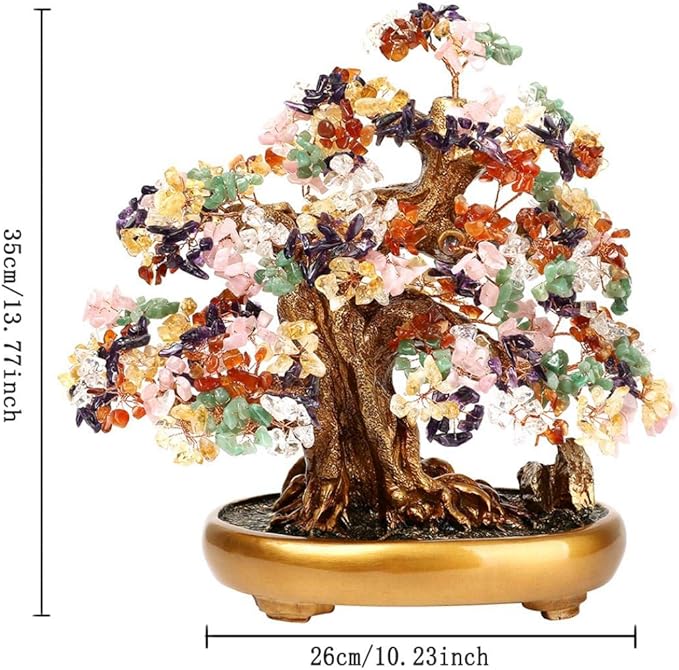 Natural Tree of Life (1,251 Gemstone Count) Crystal Tree with Healing Properties - Bonsai Feng Shui Money Tree for Healing and Luck (7 color) One Size
