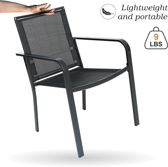 Patio Dining Chairs Set of 2 with Textilene mesh Fabric, Outdoor Space Saving Lawn Chairs for Porch Garden Backyard Poolside Sling Chairs,Black