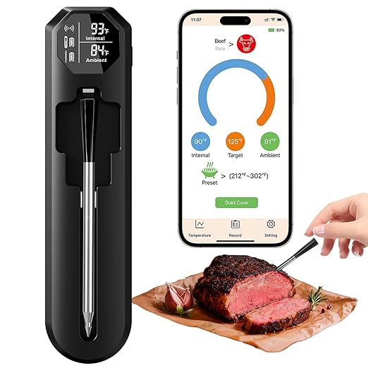 BlueSwan Wireless Smart Digital Bluetooth Meat Thermometer 820 ft Range Food Thermometer with APP for Grill, Smoker, Oven, 48Hr Battery, Magnetic Design for BBQ, Kitchen, Air Fryer, Gifts for Men