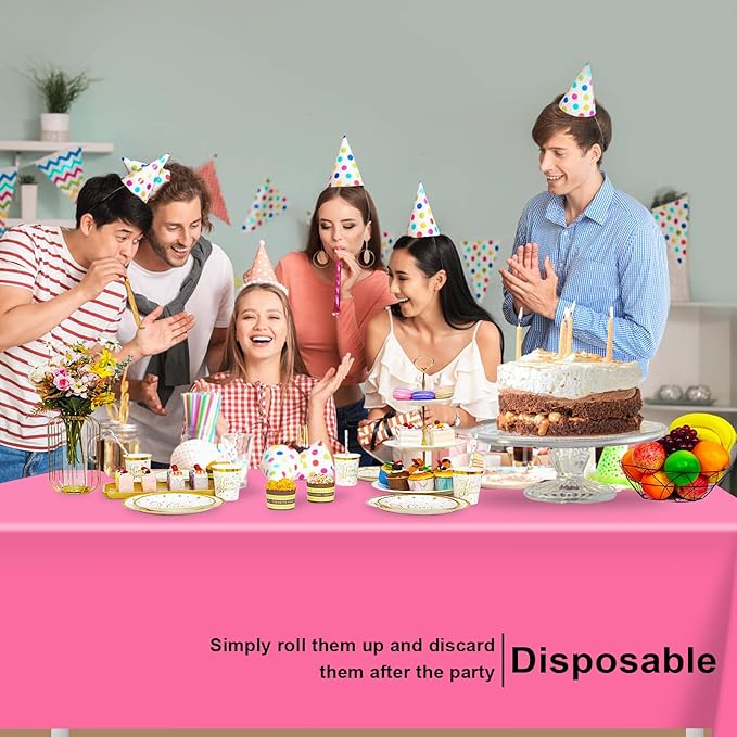 12 Pack Rectangular Disposable Rose Tablecloth, Rose Plastic Table Cloths for Parties Disposable, 54x108 in Waterproof Tablecloth for Birthday Party Baby Shower Picnic Valentines