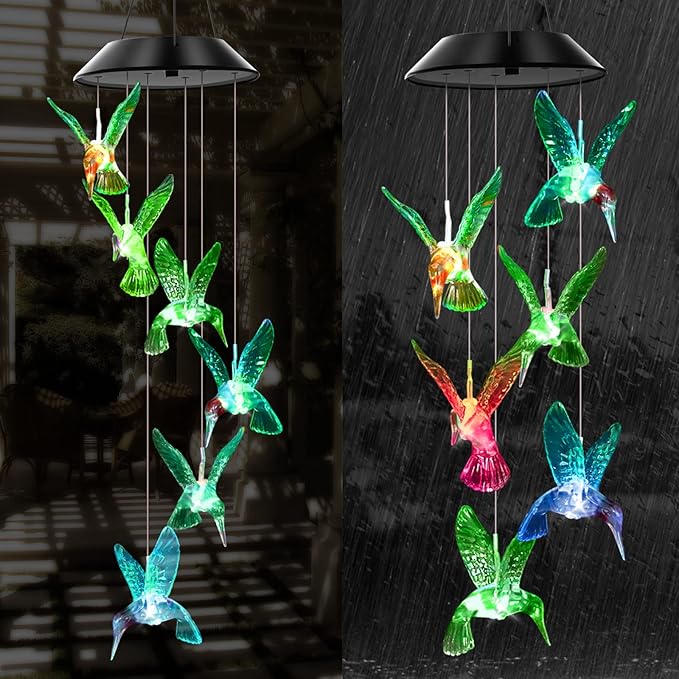 Solar Wind Chimes Outdoor Color Changing Lights, Gift for Women Mom Grandma Sister Best Gifts, Wind Chimes Unique Outdoor Garden Yard Decor (Green Hummingbird)