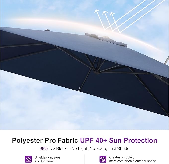 PURPLE LEAF 8' X 8' Swivel Outdoor Patio Aluminum Umbrella with Base Left-right Tilting Cantilever Offset Umbrella with UV Resistant Heavy Duty Fabric for Deck Pool Patio Backyard, Ocean Slate
