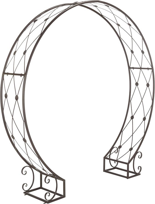 SAFAVIEH Outdoor Collection Mizell Rustic Brown Lattice Wrought Iron Moon Gateway Arbor