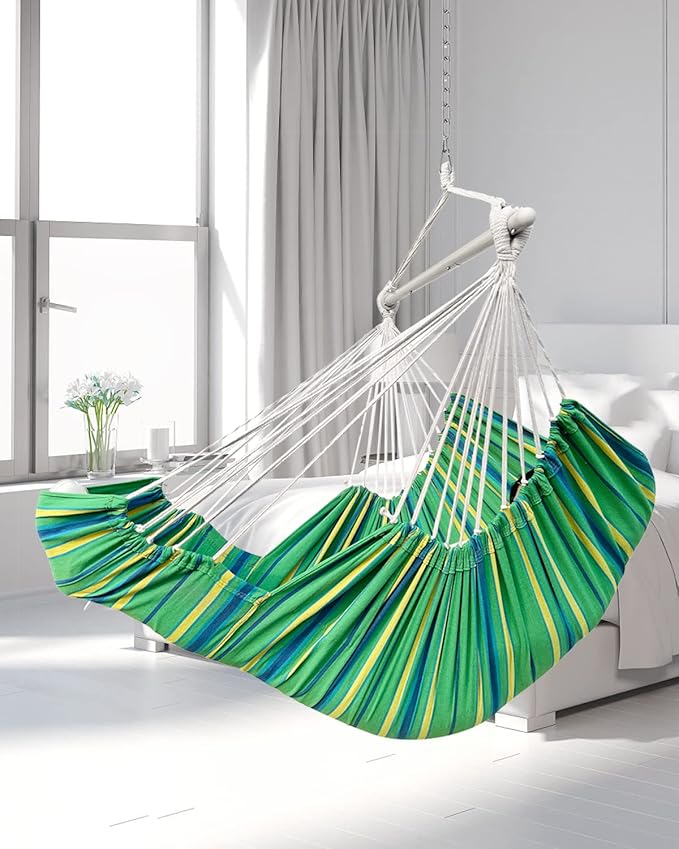 Miztli Hammock Chair Hanging Chair Swing for Bedroom with Foot Rest, Max 500 Lbs, Steel Spreader Bar with Anti-Slip Rings-2 Cushions Included-Indoor and Outdoor