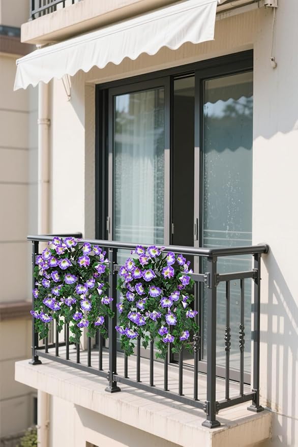 Artificial Fake Flowers Plants for Outdoor Decoration, 2PCS Faux Petunias Silk Plants UV Resistant Realistic Porch Garden Balcony Decor, Fake Flowers for Outdoor Planters Home Decor(Pure purple)