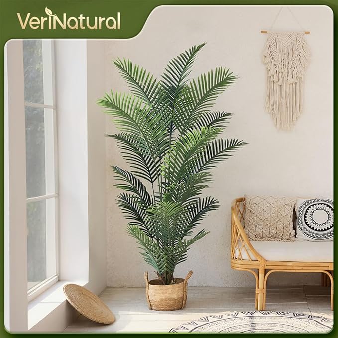 Artificial Palm Tree, 6FT Tall Fake Palm Trees with UV Resistant Leaves, Potted Faux Areca Palm Plant for Indoor Outdoor, Large Floor Plants for Home Living Room Porch Decor, 2Pcs - VN125