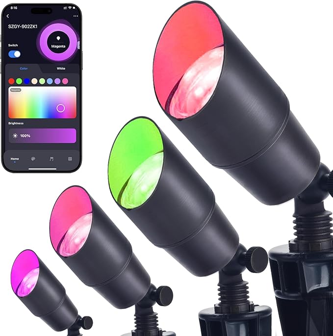 RGB Landscape Lighting, Smart Low Voltage Landscape Lighting Kit with Color Changing, 4 Pack 12 Volt Landscape Lights, Outdoor Spot Lights for Yard Garden Lighting,Remote/APP/Voice Control.