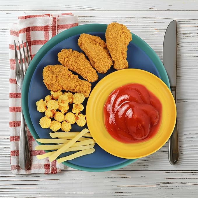 Wrova 40Pack plates and bowls sets for kids - Unbreakable wheat straw dinnerware sets service for 8 - Alternative plastic 40pcs dish sets for kitchen, camping and indoors dinning - (Colorful)