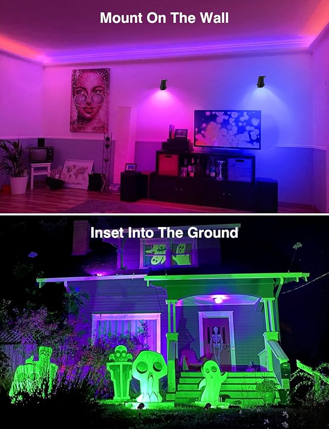 Halloween RGB Spot Lights Outdoor, Color Changing LED Landscape Lights with Remote Control IP65 Waterproof Landscape Lighting with Plug for Yard Tree Path Garden Decorative, 6 Pack