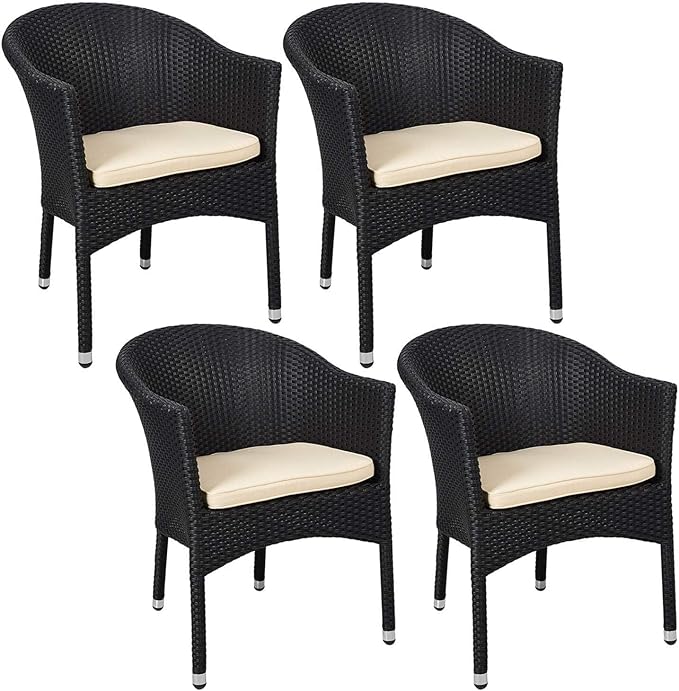TRY & DO 4 PCS Patio Rattan Dining Chairs,Outdoor Rattan Dining Chairs with Sponge Cushion,PE Wicker Chairs Suitable for Lawn,Yard and Any Indoor or Outdoor Occasions(Black), No Assembly Required