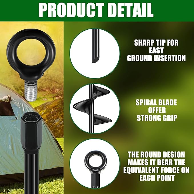 Chumia 12 Pcs 18 Inch Ground Anchor Spiral Blade Heavy Duty Earth Anchors Swing Set Metal Shed Kit for Garden Securing Trees Tents Trampoline Canopies Shelters (Black)